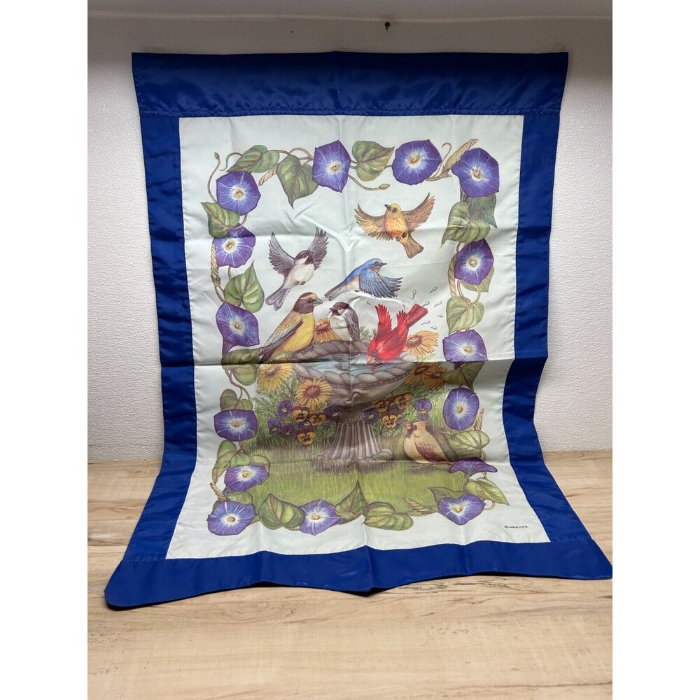 Vintage 2000 Wegner Summer Birds At The Birdbath Flag 42" x 29"